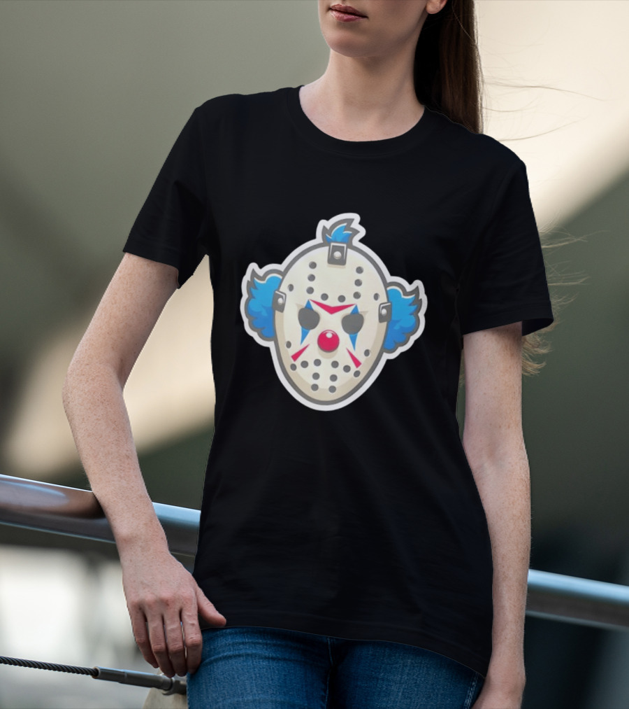 Killer Clown Hockey Mask Horror Mashup Iconic Creepy Face T-Shirt