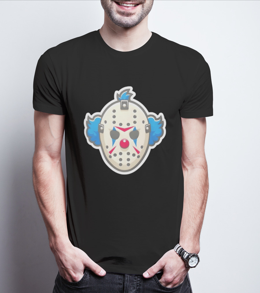 Killer Clown Hockey Mask Horror Mashup Iconic Creepy Face T-Shirt