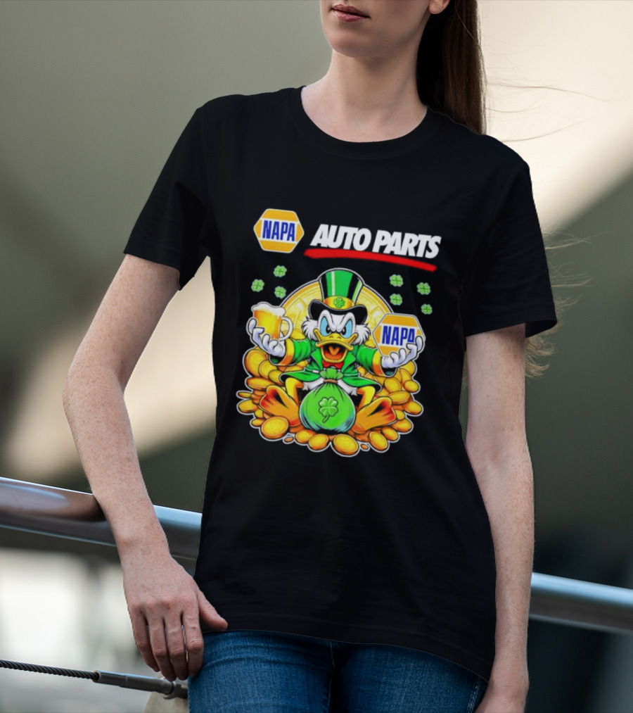Scrooge McDuck NAPA Auto Parts St Patricks Day Coins And Beer T-Shirt
