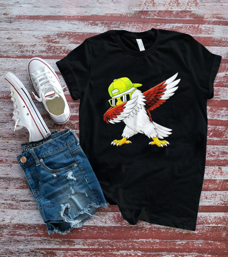 Sea Hawk Dabbing Bird In Neon Cap Football Fan Fun T-Shirt
