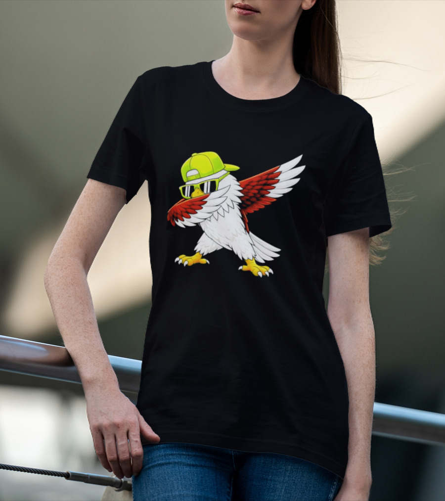 Sea Hawk Dabbing Bird In Neon Cap Football Fan Fun T-Shirt