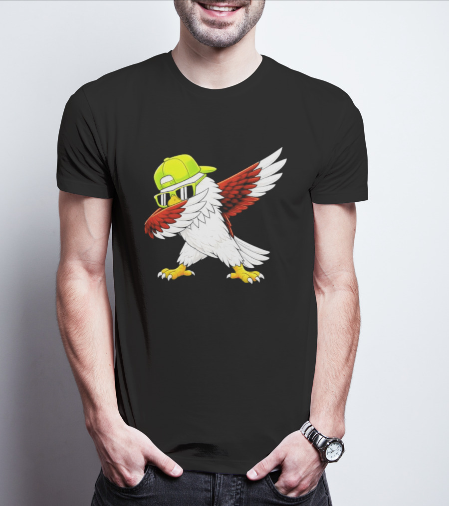 Sea Hawk Dabbing Bird In Neon Cap Football Fan Fun T-Shirt