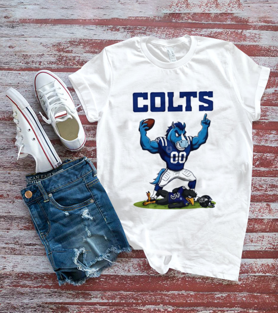 Indianapolis Colts Horse Mascot Defeats Baltimore Ravens Bird Rivalry Football Showdown T-Shirt