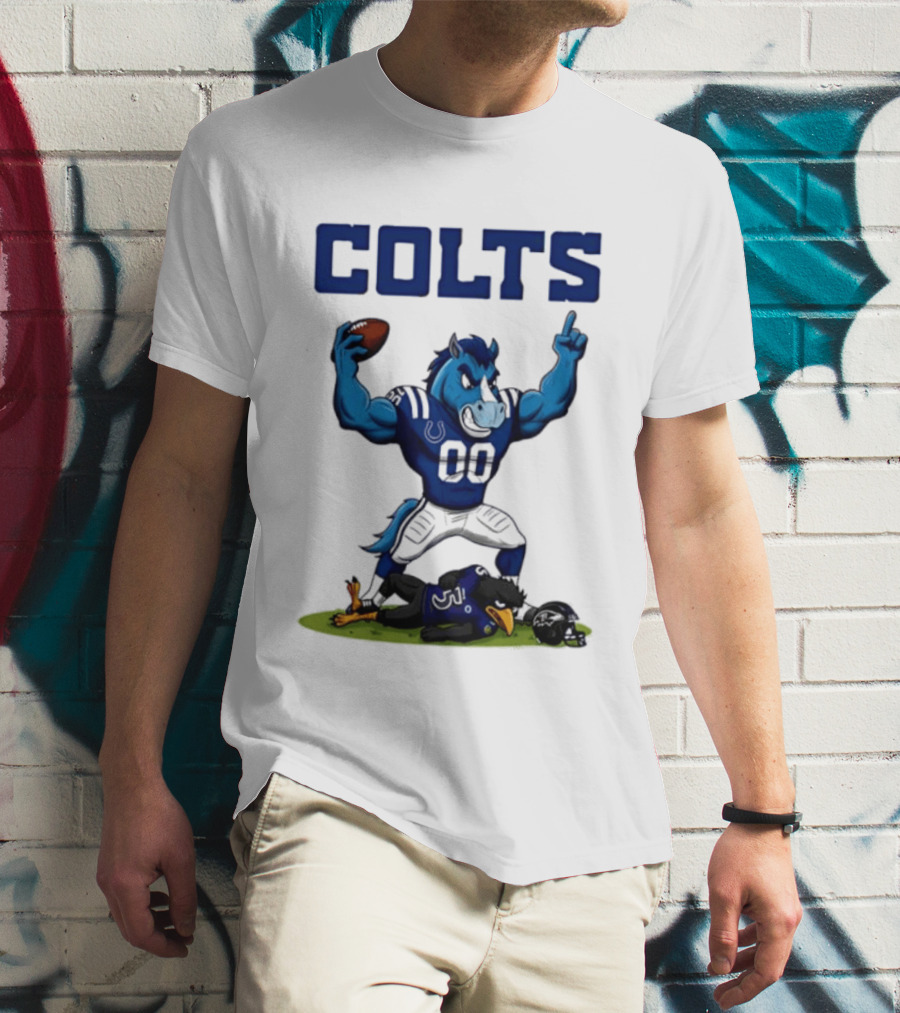 Indianapolis Colts Horse Mascot Defeats Baltimore Ravens Bird Rivalry Football Showdown T-Shirt