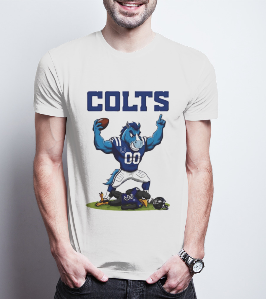 Indianapolis Colts Horse Mascot Defeats Baltimore Ravens Bird Rivalry Football Showdown T-Shirt