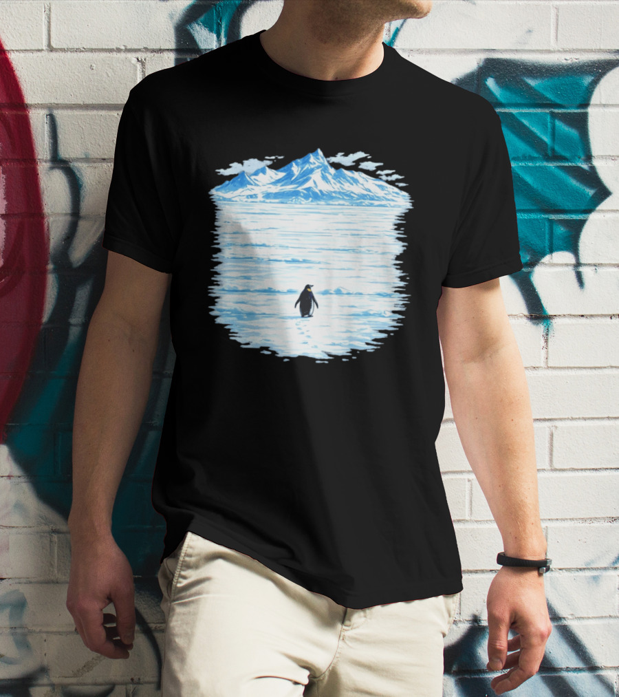 Penguin But Why Snowy Mountain Reflection T-Shirt