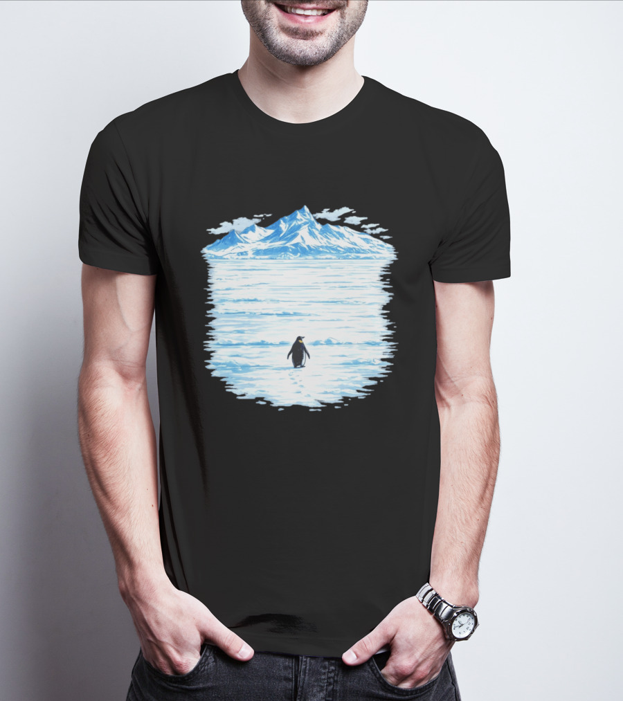 Penguin But Why Snowy Mountain Reflection T-Shirt