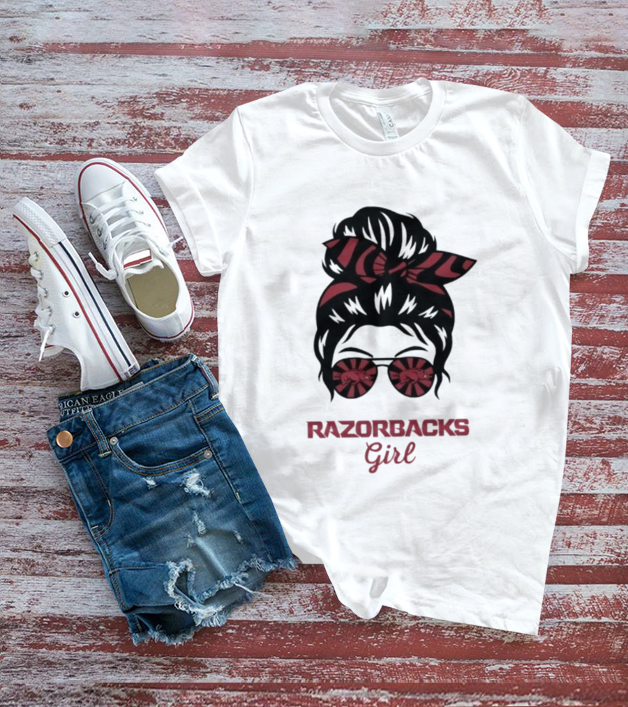 Razorbacks Girl Messy Bun Sunglasses T-Shirt