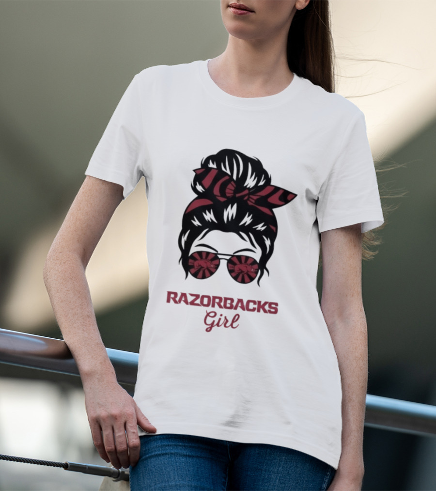 Razorbacks Girl Messy Bun Sunglasses T-Shirt