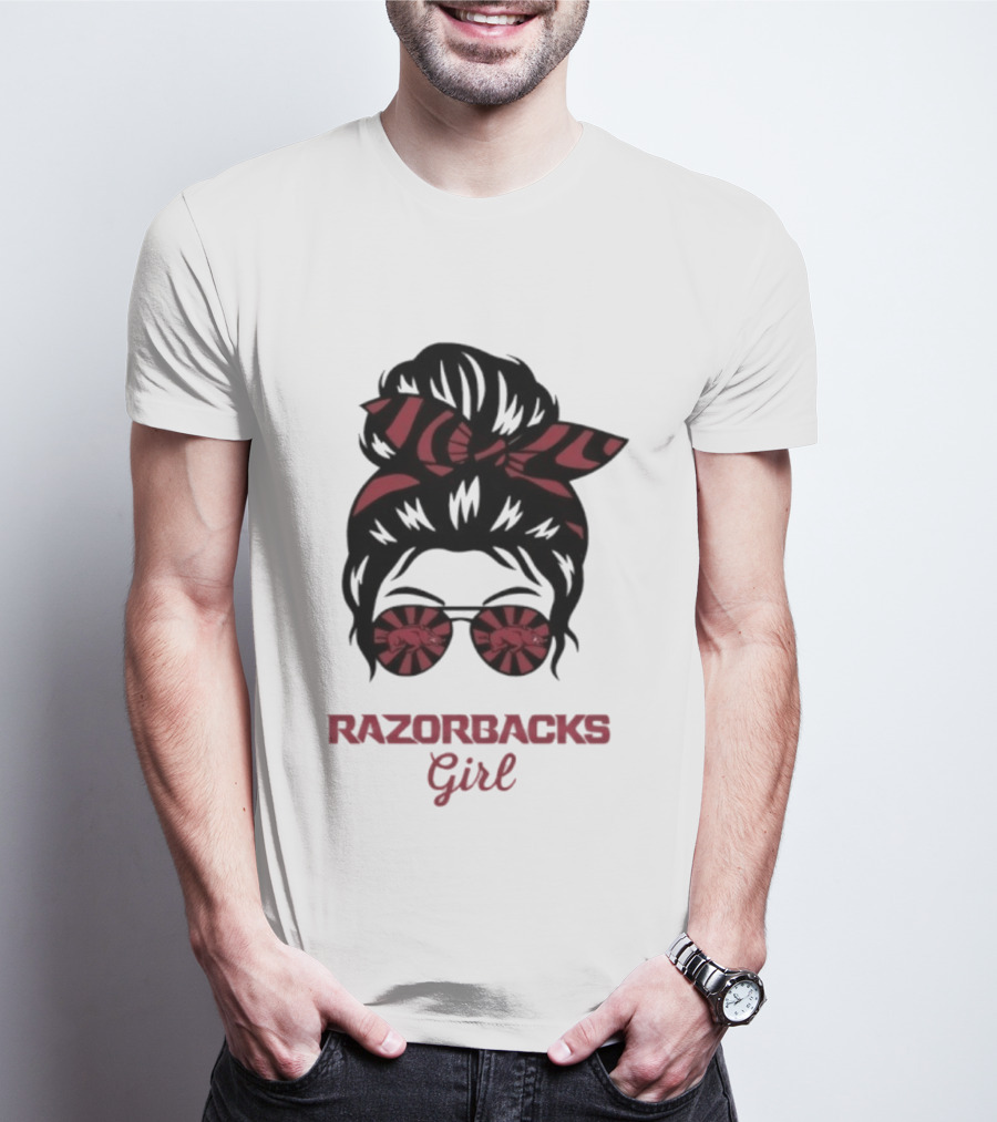 Razorbacks Girl Messy Bun Sunglasses T-Shirt