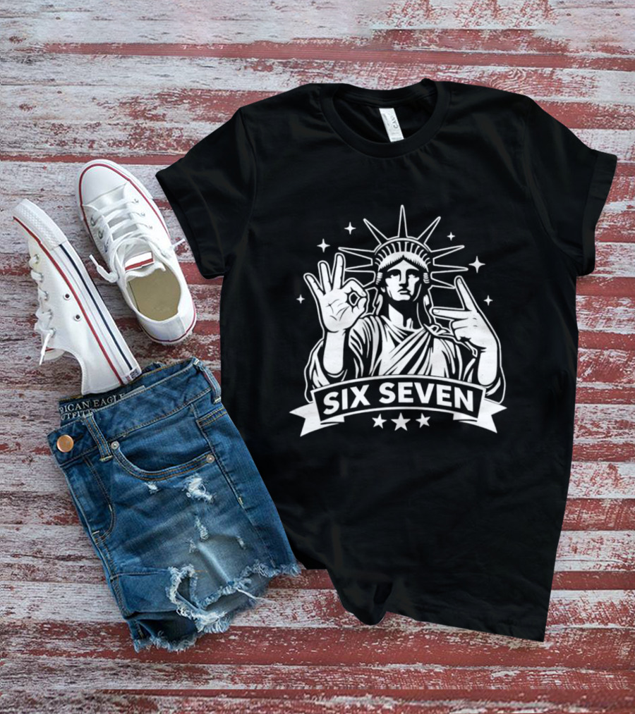 Statue Of Liberty Six Seven Hand Gesture Stars T-Shirt