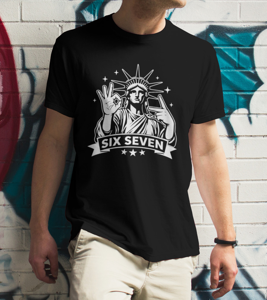Statue Of Liberty Six Seven Hand Gesture Stars T-Shirt