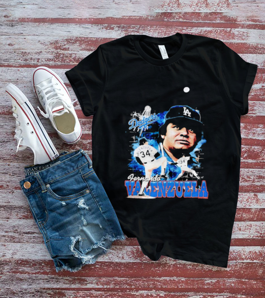 Los Angeles Dodgers Fernando Valenzuela Legendary Pitcher Icon Blue T-Shirt