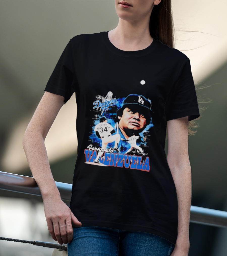 Los Angeles Dodgers Fernando Valenzuela Legendary Pitcher Icon Blue T-Shirt