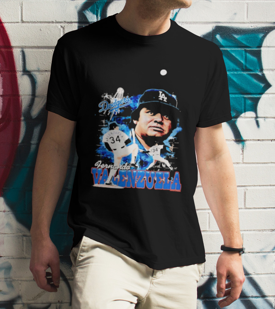 Los Angeles Dodgers Fernando Valenzuela Legendary Pitcher Icon Blue T-Shirt
