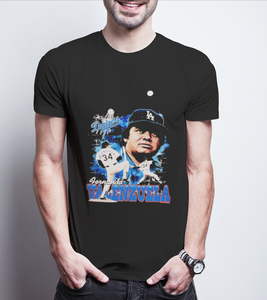 Los Angeles Dodgers Fernando Valenzuela Legendary Pitcher Icon Blue T-Shirt