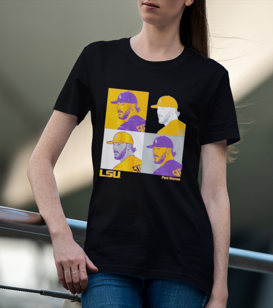 LSU Baseball Paul Skenes Colorful Collage Panels T-Shirt