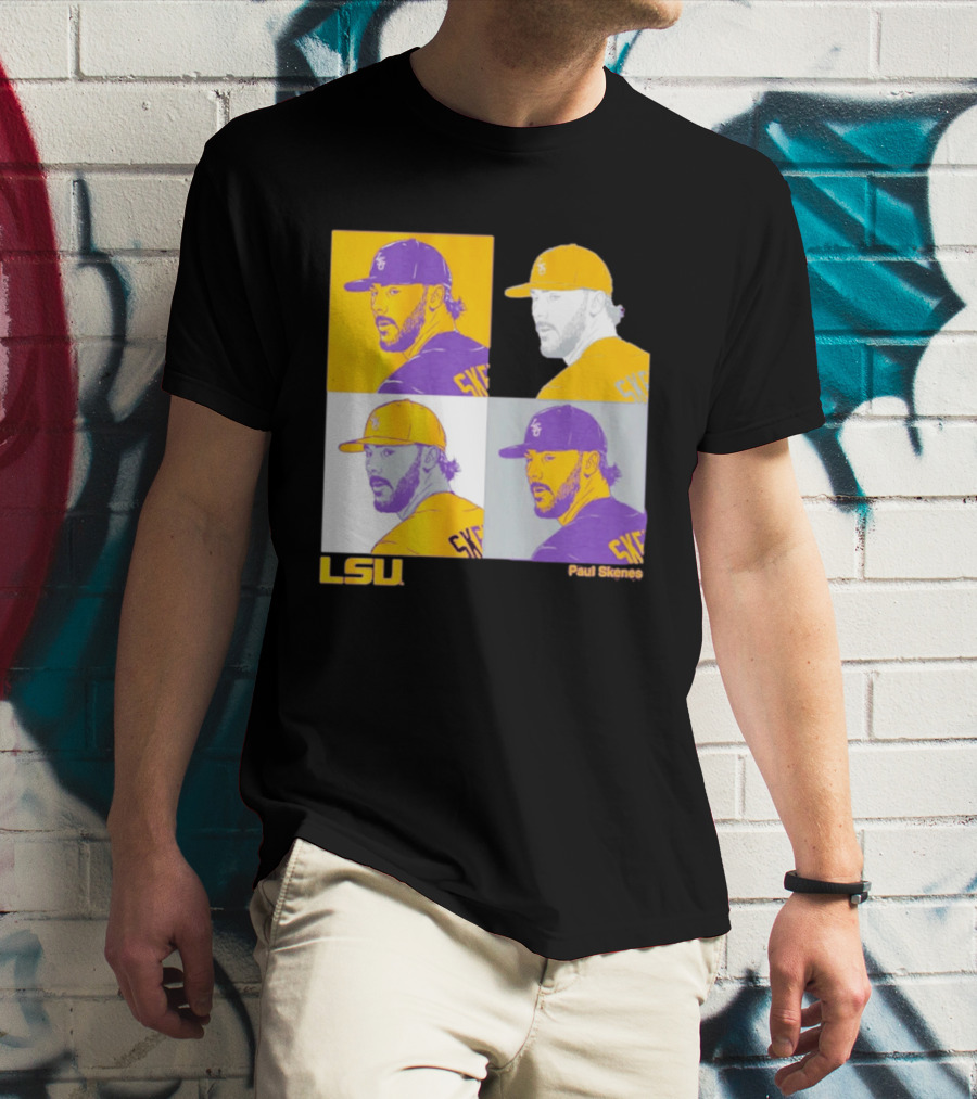 LSU Baseball Paul Skenes Colorful Collage Panels T-Shirt