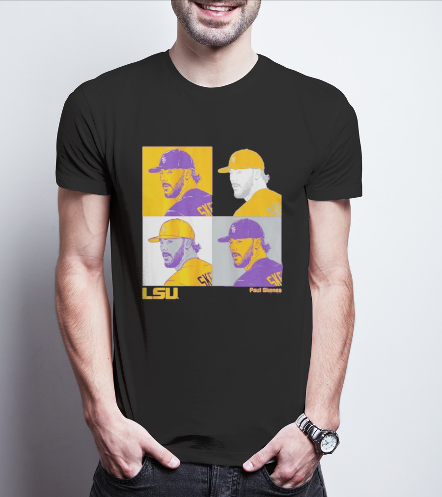 LSU Baseball Paul Skenes Colorful Collage Panels T-Shirt
