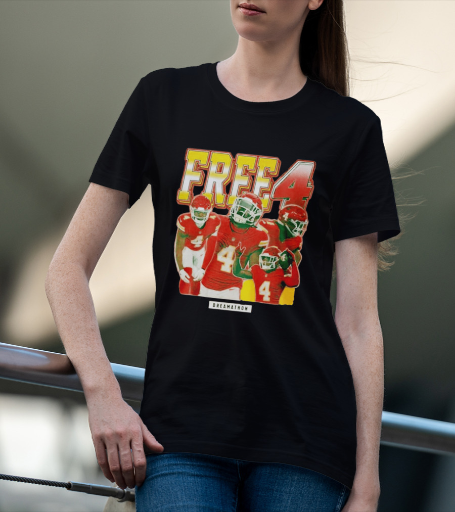 Free 4 Dreamathon Player Collage Red Football Jersey Number 4 T-Shirt