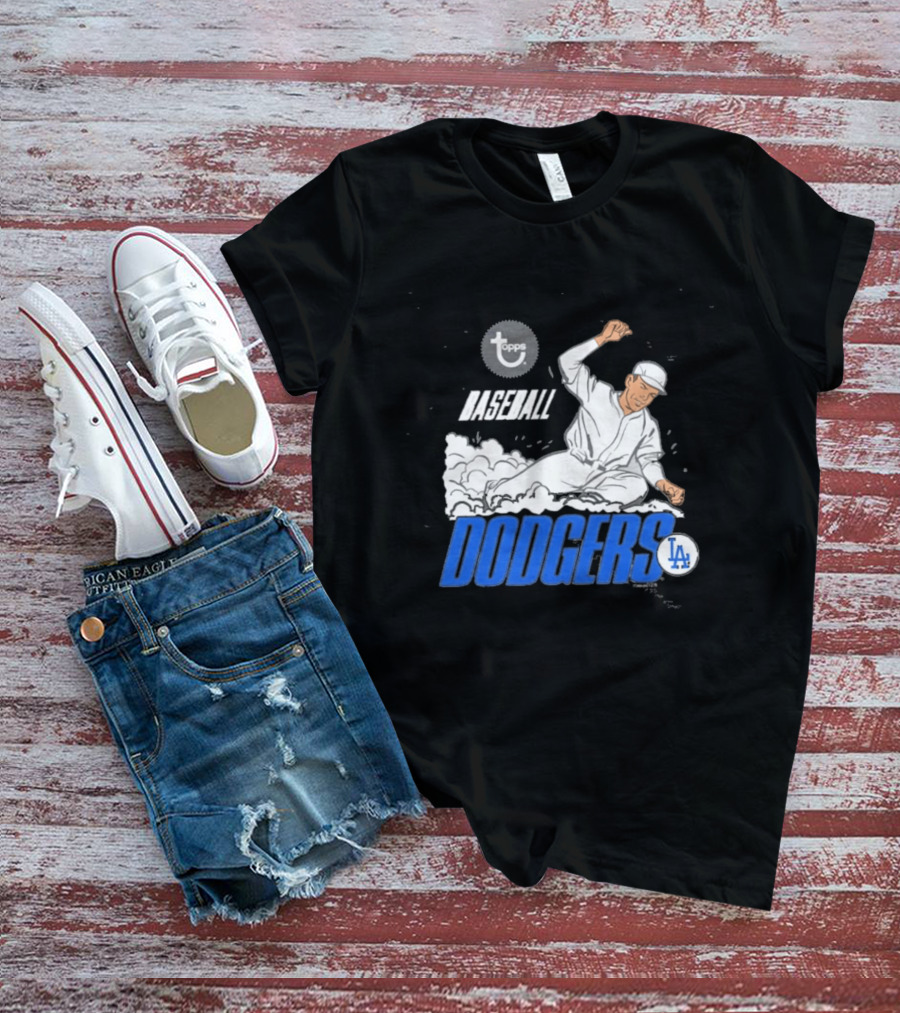 Dodgers LA Baseball Cartoon Topps MLB Raglan T-Shirt