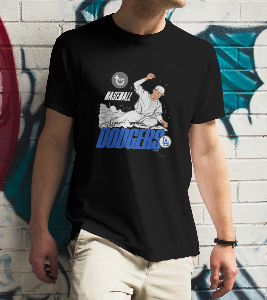 Dodgers LA Baseball Cartoon Topps MLB Raglan T-Shirt