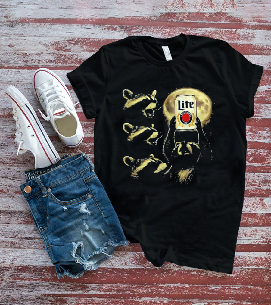 Moon Raccoon Lite Beer Can In Full Moonlight T-Shirt