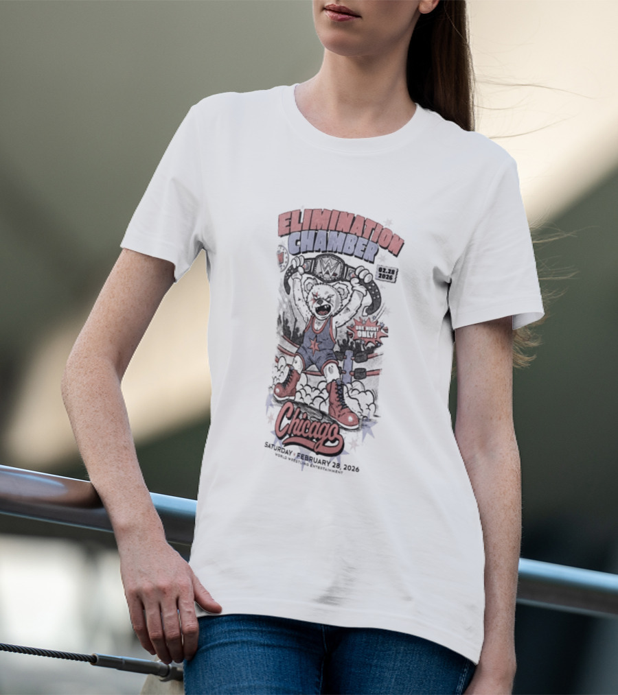 Elimination Chamber 2026 Chicago Cartoon Bear T-Shirt