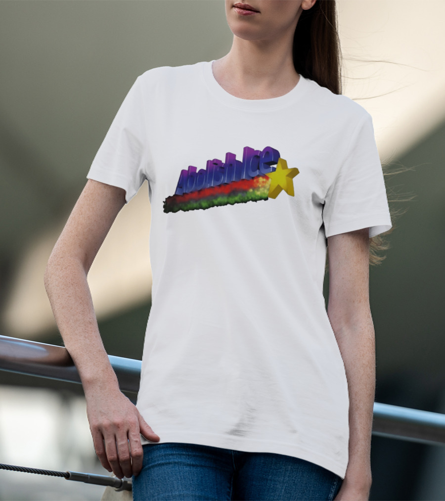 Abolish ICE Star Bold Text With Colorful Gradient And 3D Effect T-Shirt