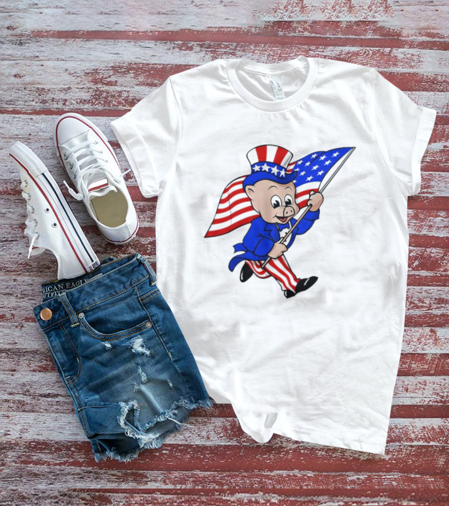 Piggly Wiggly Patriotic July 4th Celebration With American Flag And Uncle Sam Hat T-Shirt