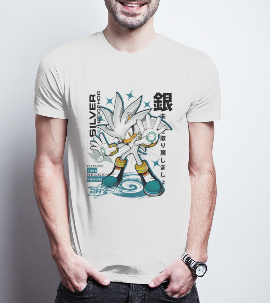 Silver Psychokinesis Future Hedgehog Japanese T-Shirt