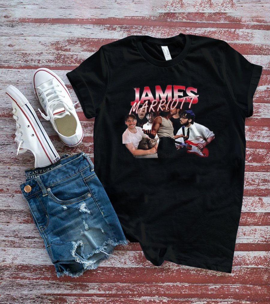 James Marriott Musician Collage With Guitar And Cat T-Shirt