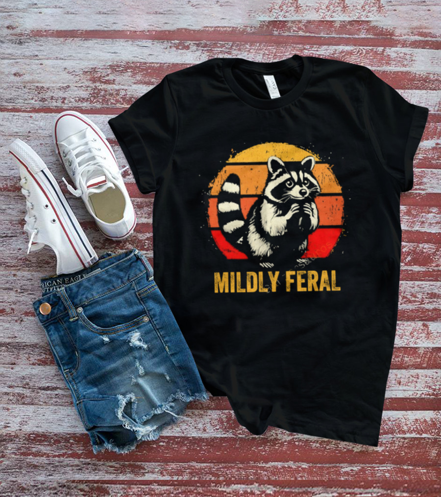 Raccoon Mildly Feral Vintage Sunset T-Shirt