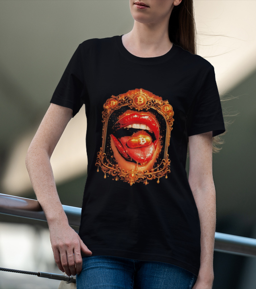 Bitcoin Orange Pill Lips Iconic Cryptocurrency T-Shirt