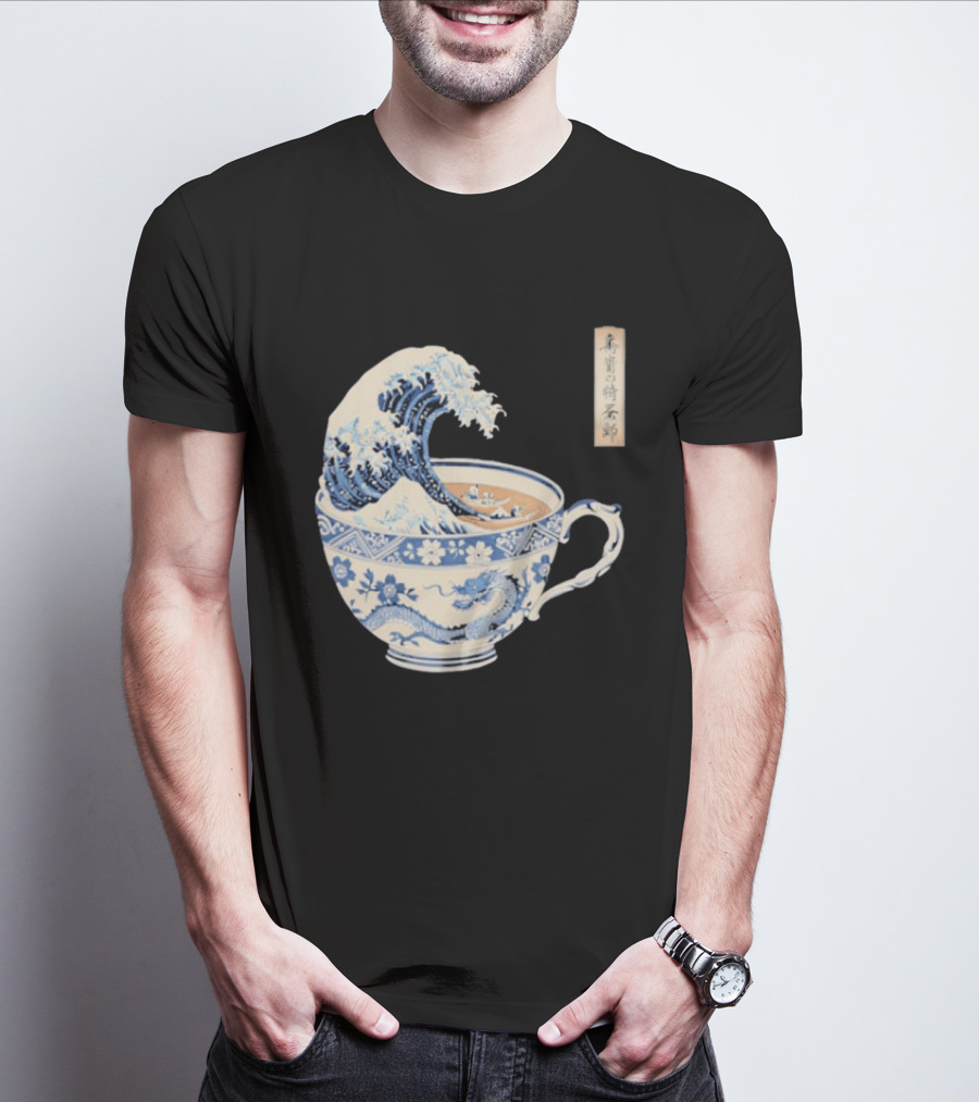 The Great Kanagawa Tea Cup Ukiyo E Wave Meets Dragon Porcelain T-Shirt