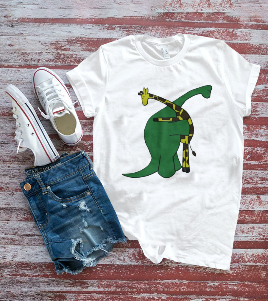 Dinosaur And Giraffe Friendship Embrace T-Shirt