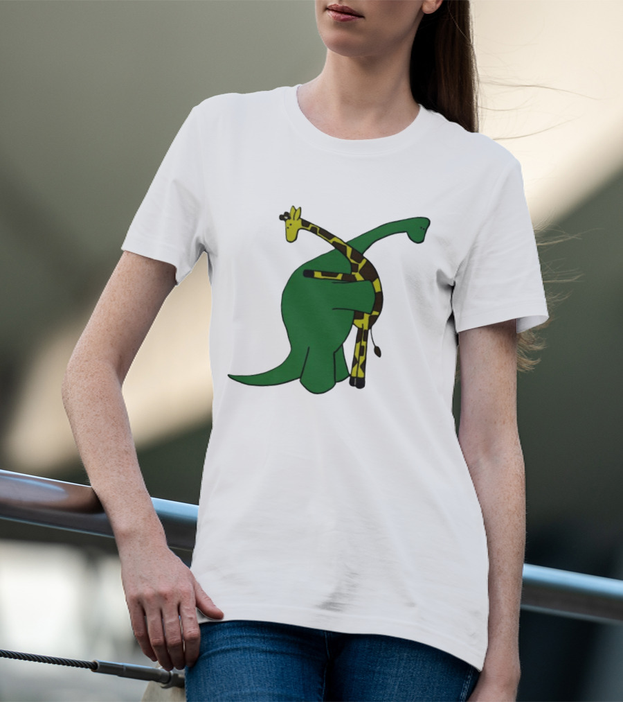 Dinosaur And Giraffe Friendship Embrace T-Shirt