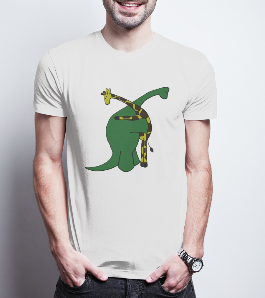 Dinosaur And Giraffe Friendship Embrace T-Shirt