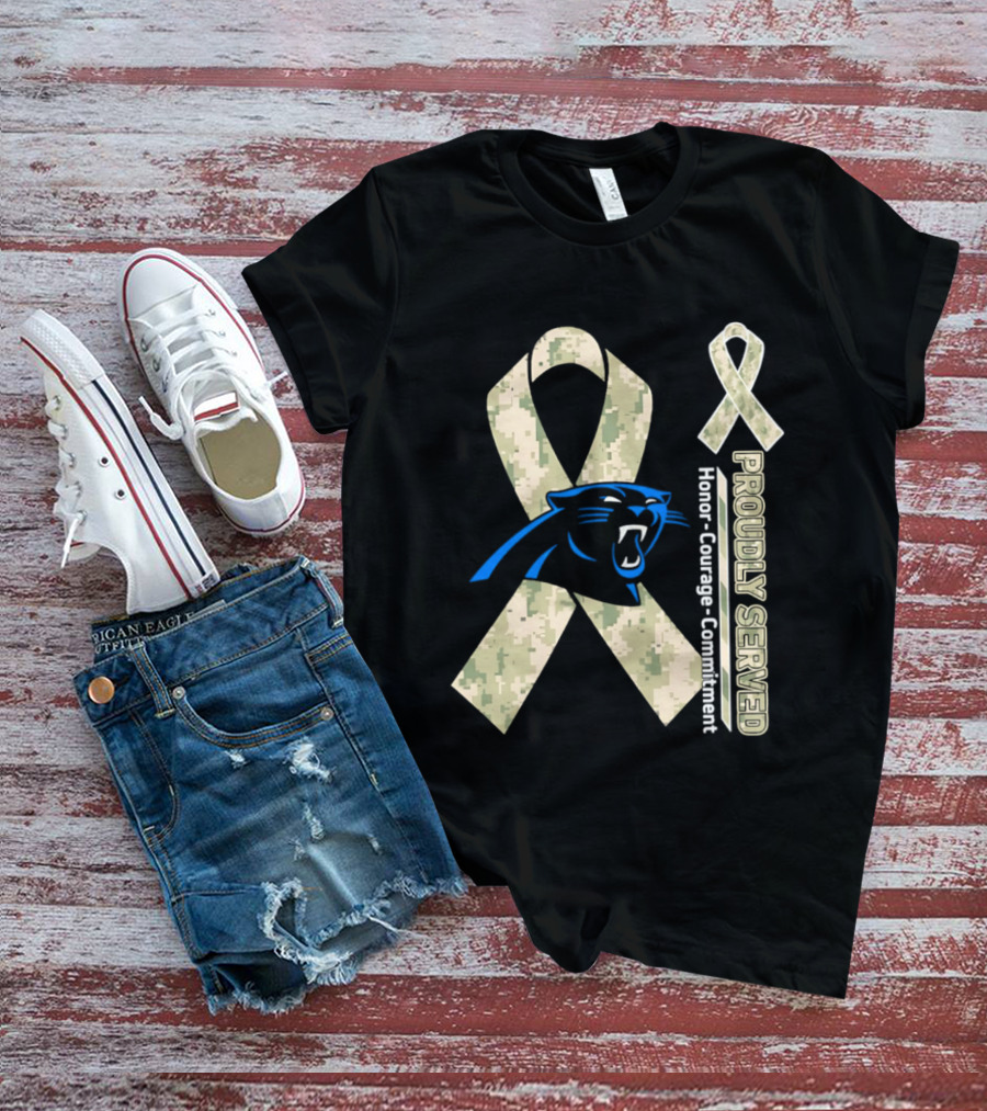 Carolina Panthers Camouflage Ribbon Proudly Served Honor Courage Commitment T-Shirt