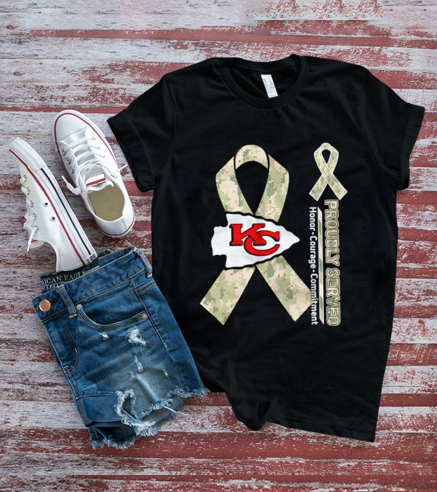 Kansas City Chiefs Military Support Honor Courage Commitment Kansas Camo Ribbon T-Shirt