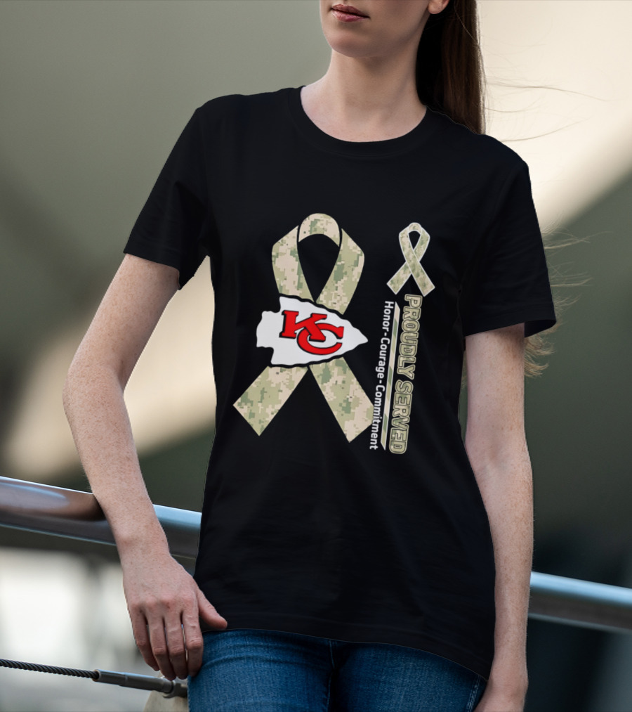 Kansas City Chiefs Military Support Honor Courage Commitment Kansas Camo Ribbon T-Shirt