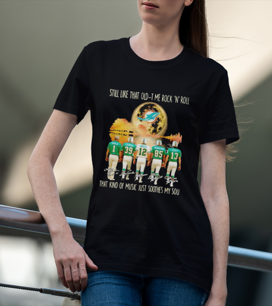 Miami Dolphins Shula Csonka Griese Buoniconti Scott Old Time Rock 'N' Roll Moon Skyline T-Shirt