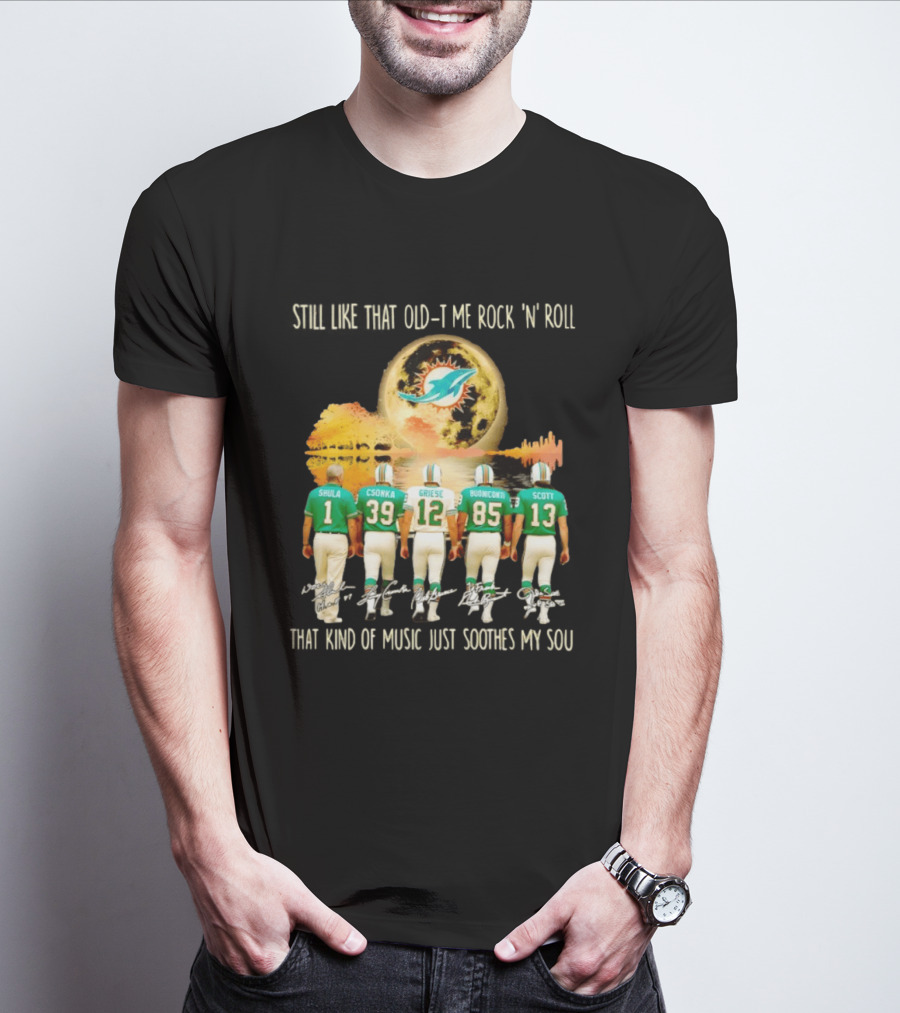 Miami Dolphins Shula Csonka Griese Buoniconti Scott Old Time Rock 'N' Roll Moon Skyline T-Shirt