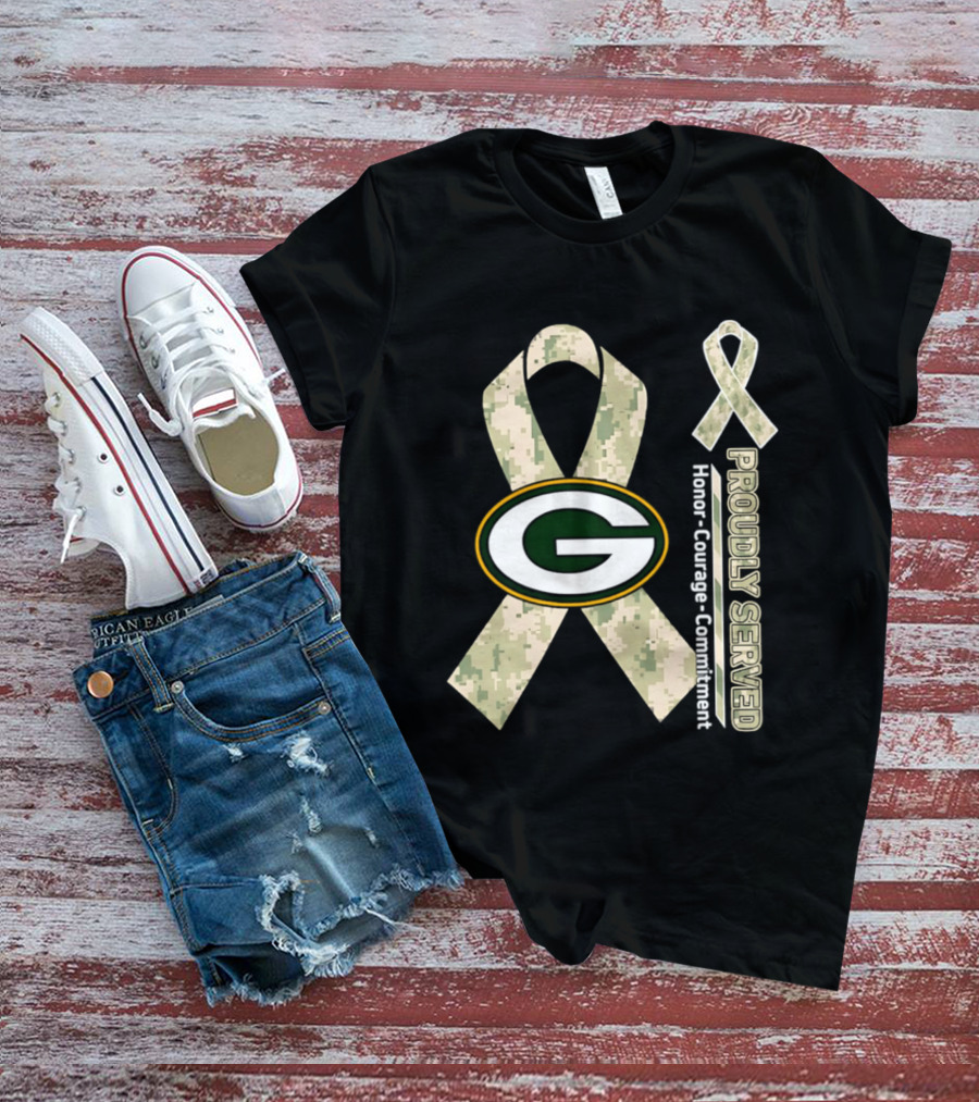 Green Bay Packers Camouflage Ribbon Honor Courage Commitment T-Shirt