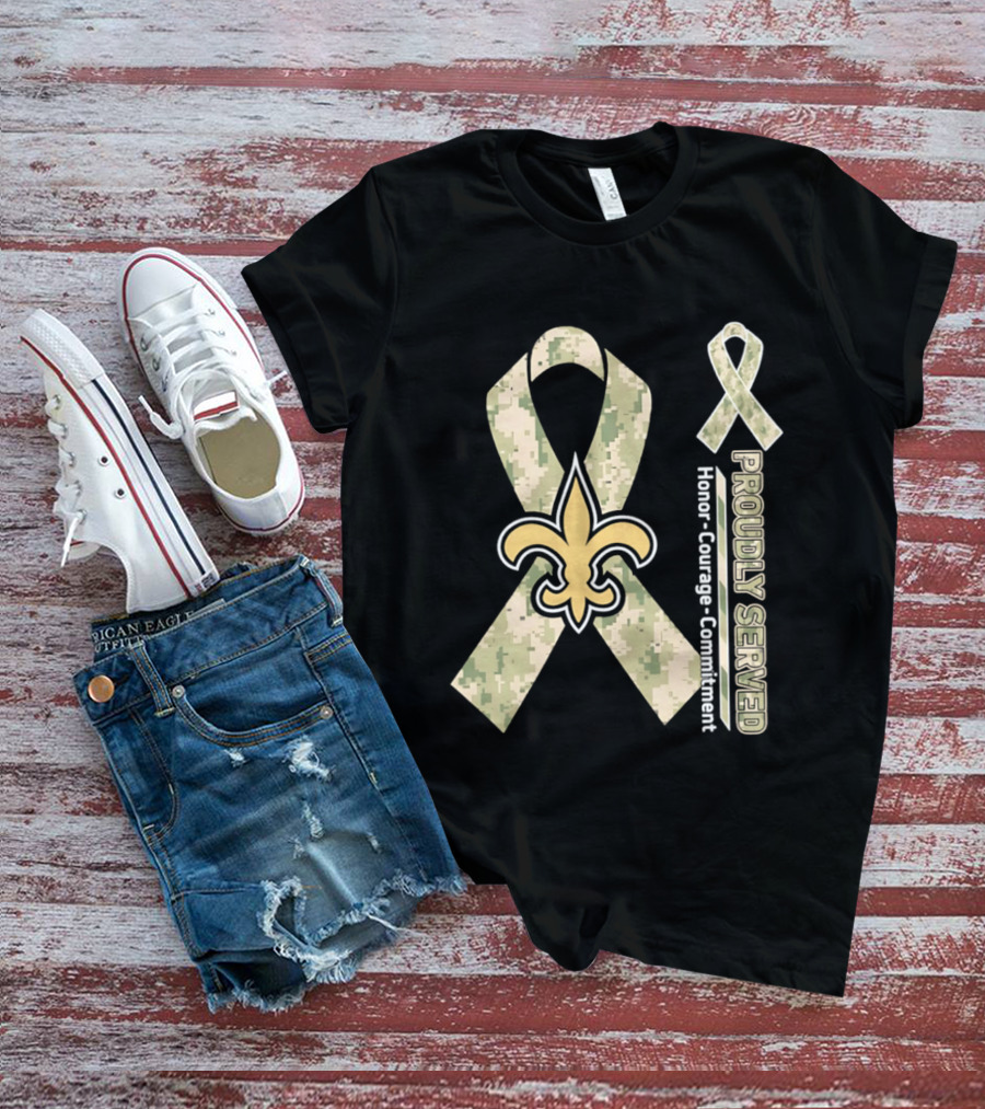 New Orleans Saints Camouflage Ribbon Honor Courage Commitment T-Shirt