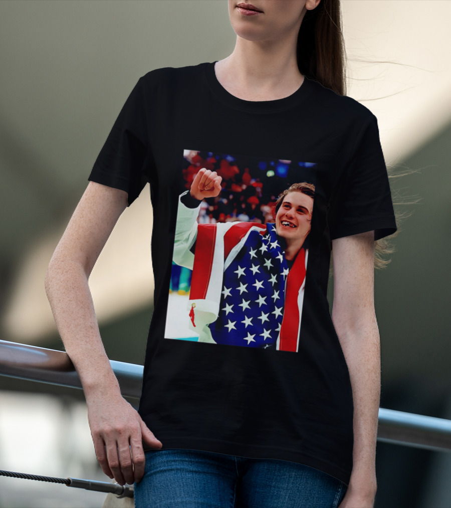 Jack Hughes Celebrating Team USA Hockey Star Spangled Moment T-Shirt