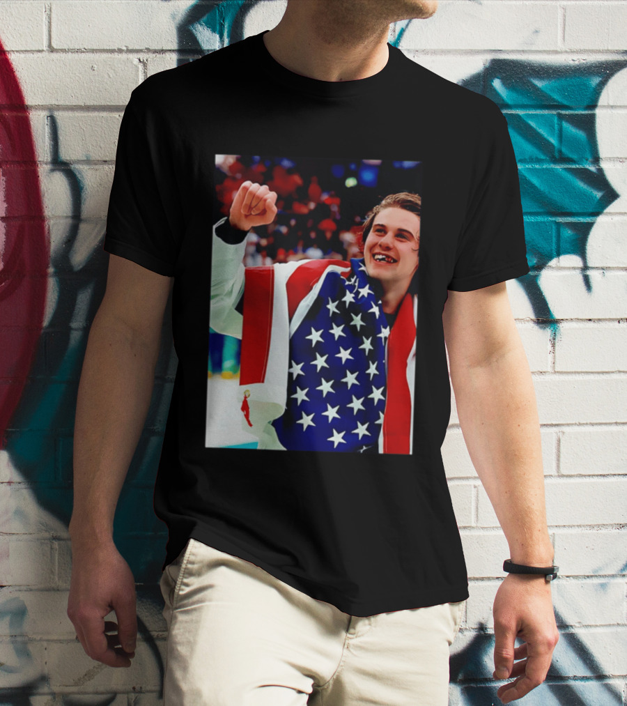 Jack Hughes Celebrating Team USA Hockey Star Spangled Moment T-Shirt