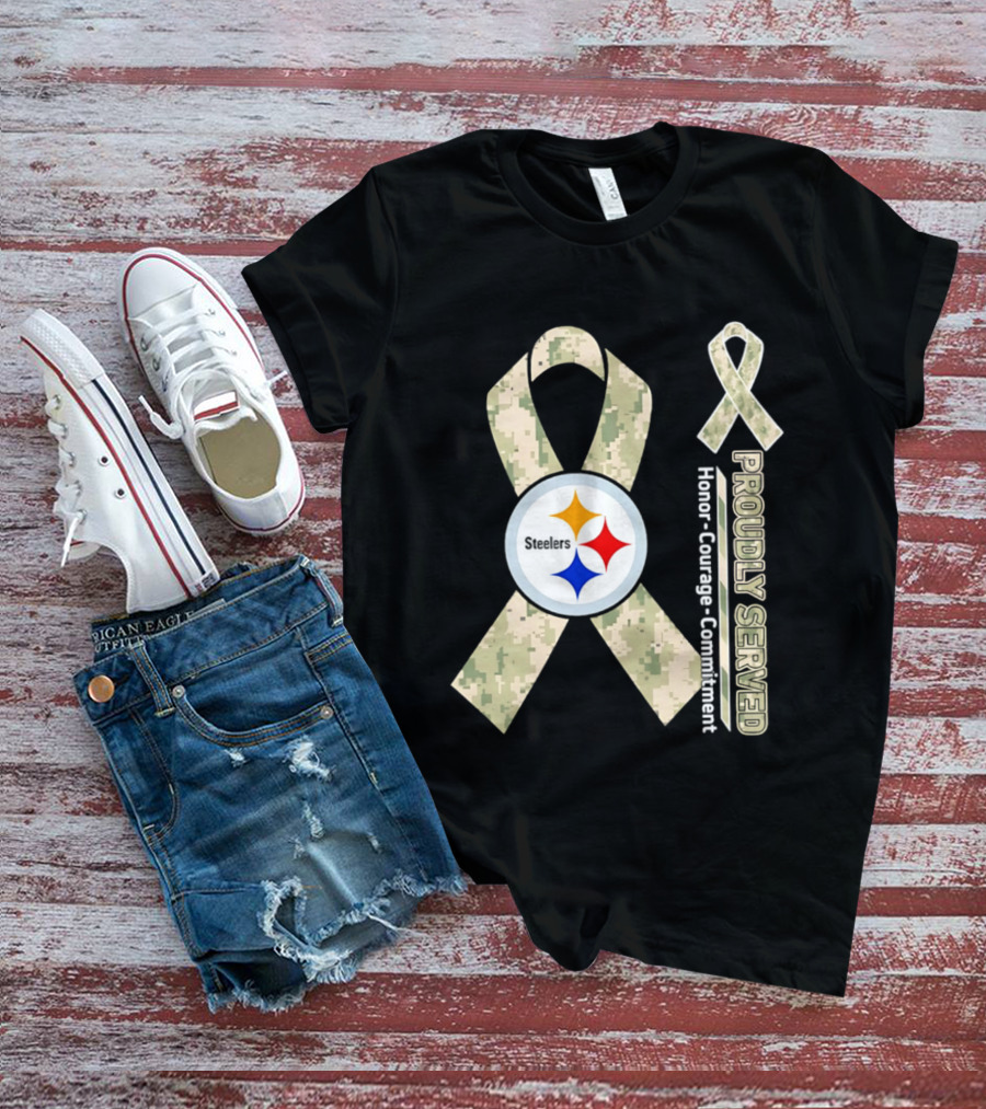 Pittsburgh Steelers Camouflage Ribbon Proudly Served Honor Courage Commitment T-Shirt