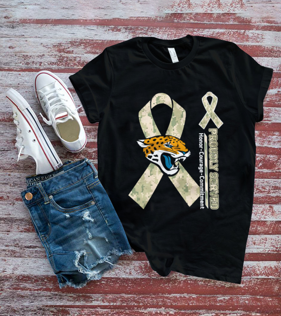 Jacksonville Jaguars Camouflage Ribbon Proudly Served Honor Courage Commitment T-Shirt