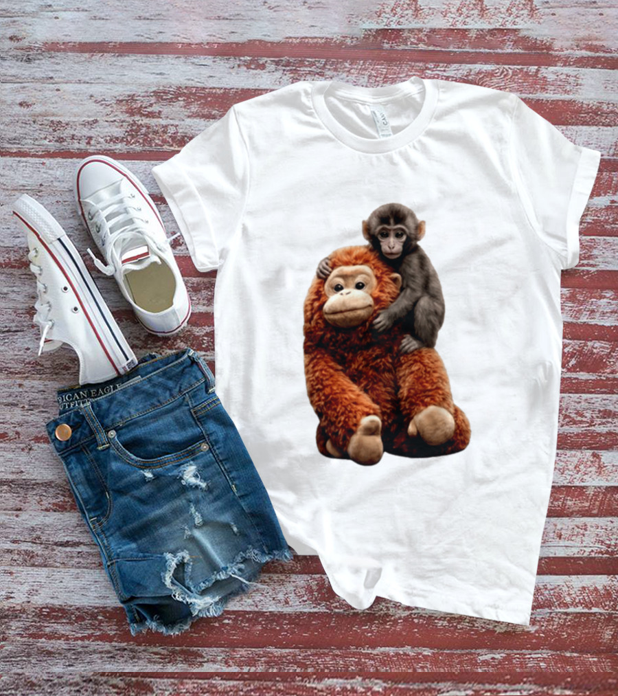 Monkey Punch Plush Toy And Baby Monkey Cuddling Image T-Shirt